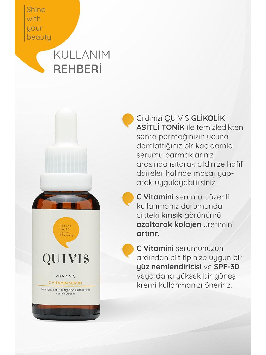 quivis Renksiz 3’lü Cilt Bakım Seti- Glikolik Asit Tonik 200ml - C Vitamini Serum 30ml ve Hyaluronik Serum 30ml - 3