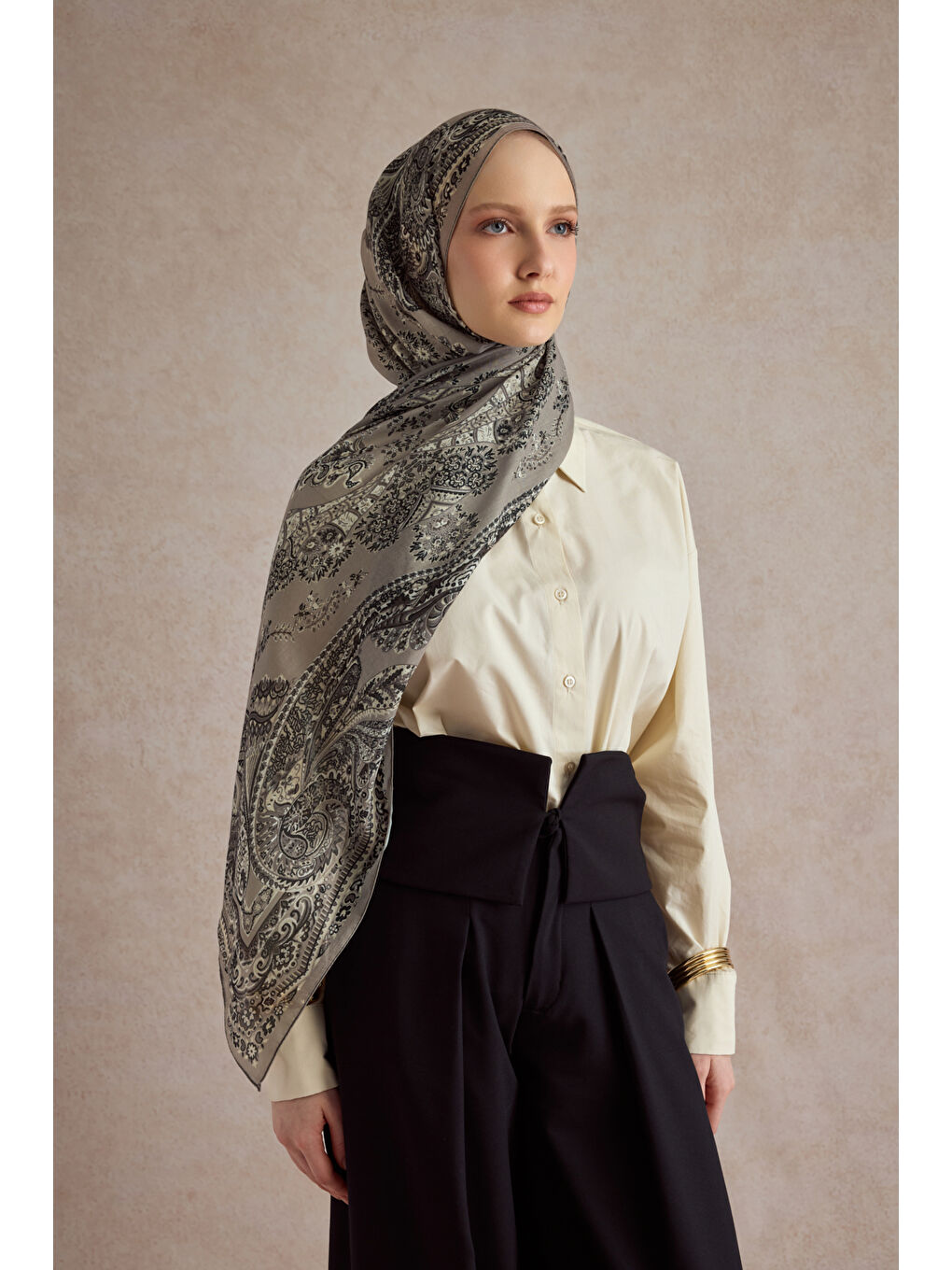 Bej Pamuk Şal Flow Taş-1