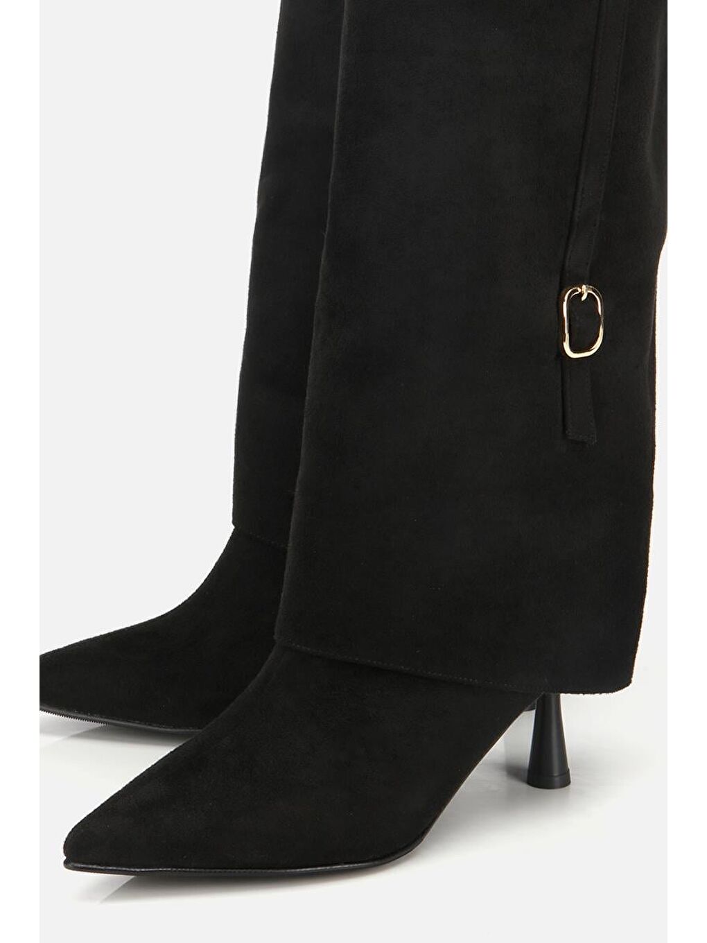 Kadın Süet Siyah Pantolon Görünümlü İnce Kemerli Topuklu Çizme-2