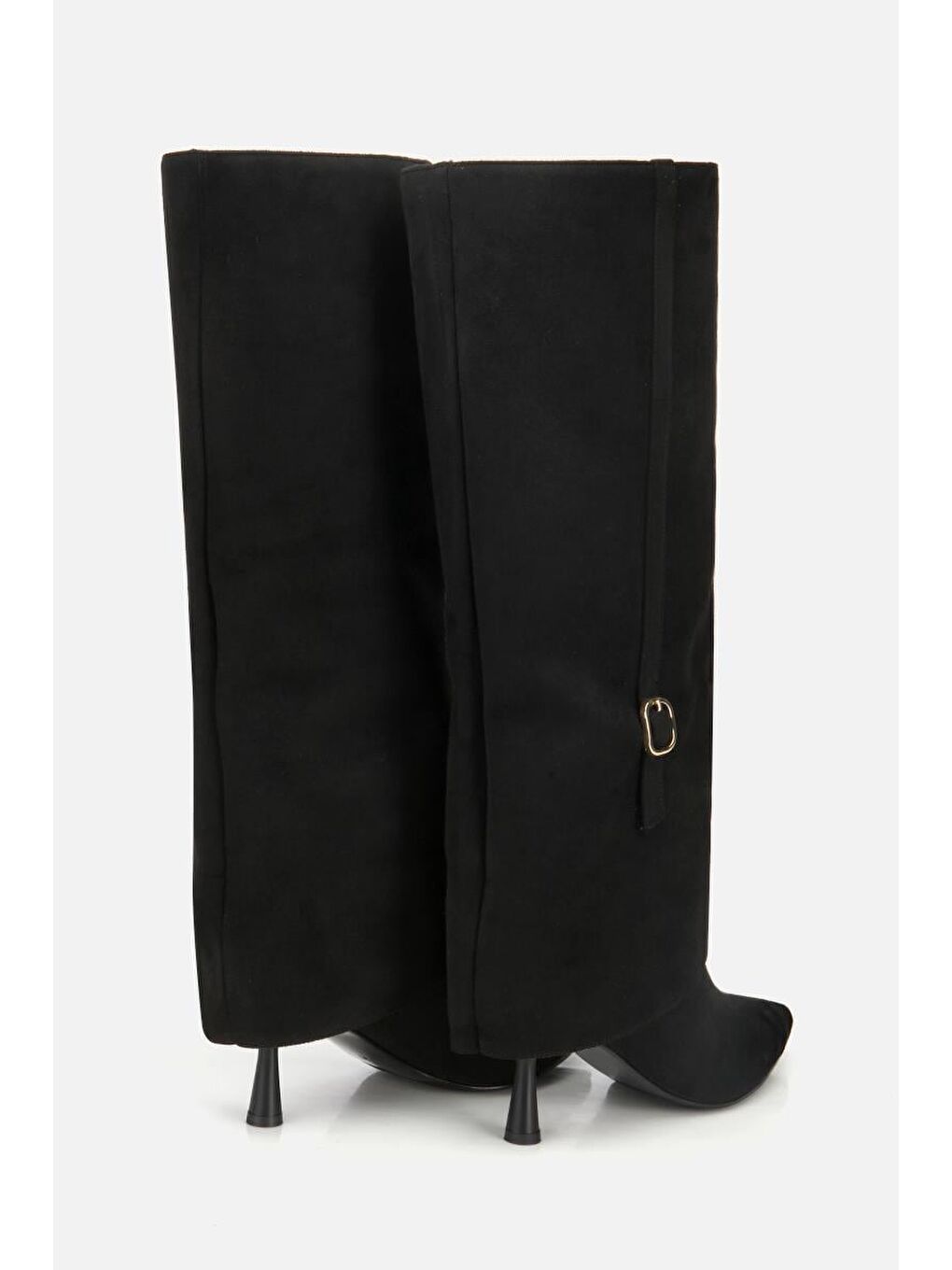 Kadın Süet Siyah Pantolon Görünümlü İnce Kemerli Topuklu Çizme-3