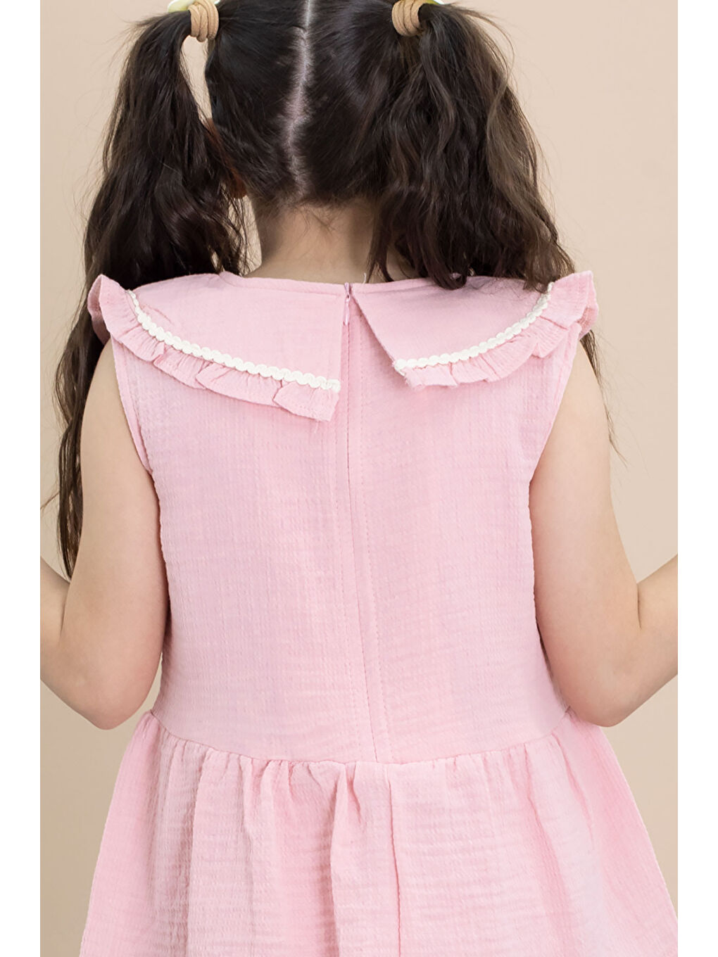 Pembe Sıfır Kol Bebe Yaka Bluzlu Pantolonlu Kız Çocuk 2li Takım 21028-4