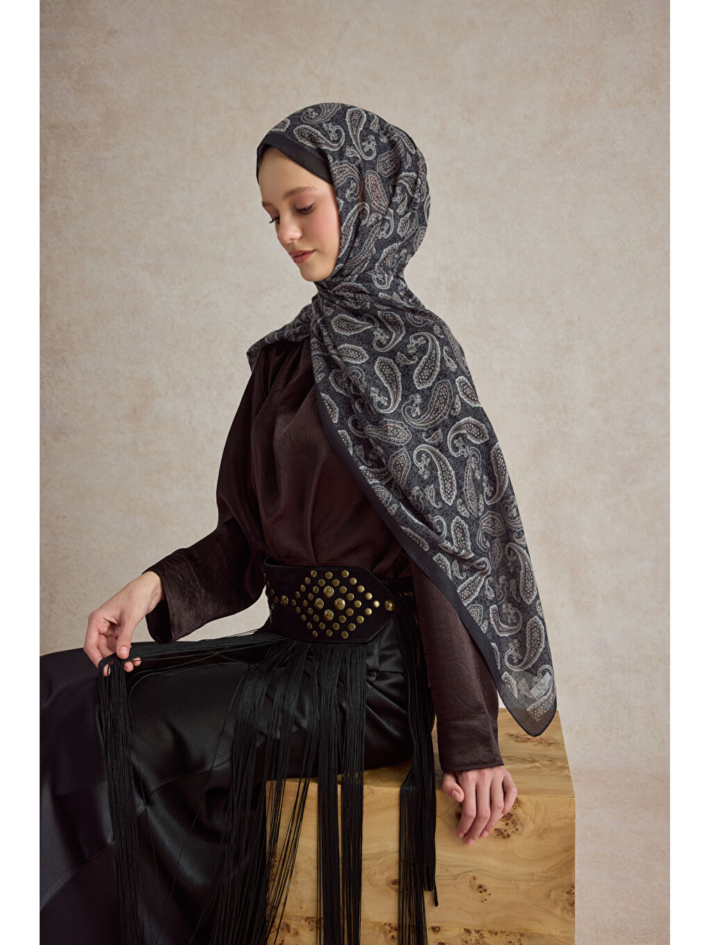 Kahverengi Pamuk Şal Lune Kahve-2