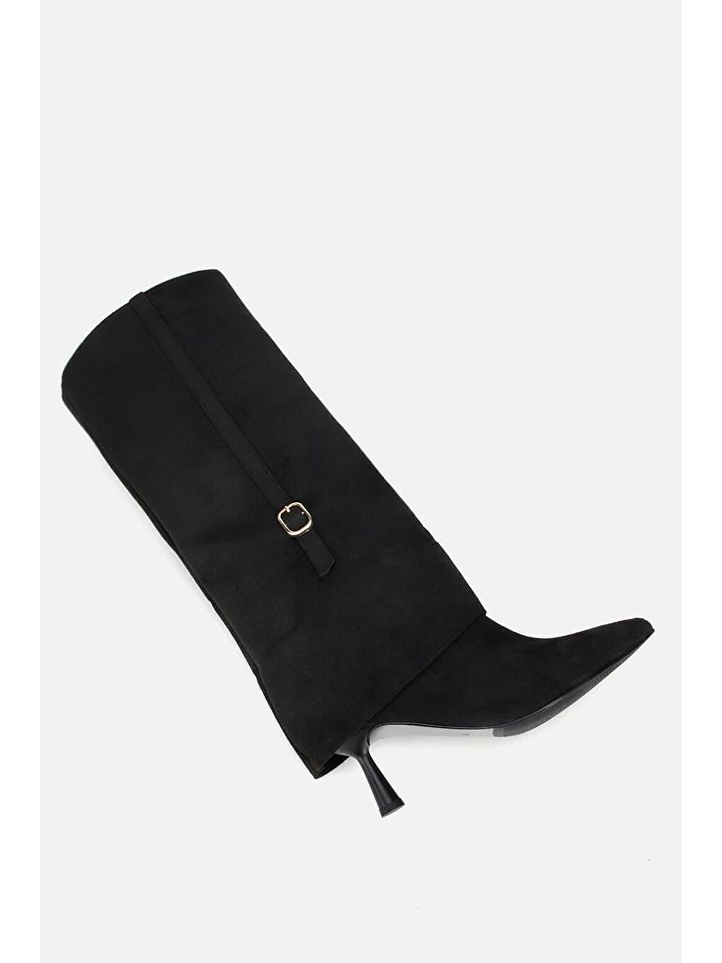 Kadın Süet Siyah Pantolon Görünümlü İnce Kemerli Topuklu Çizme-5