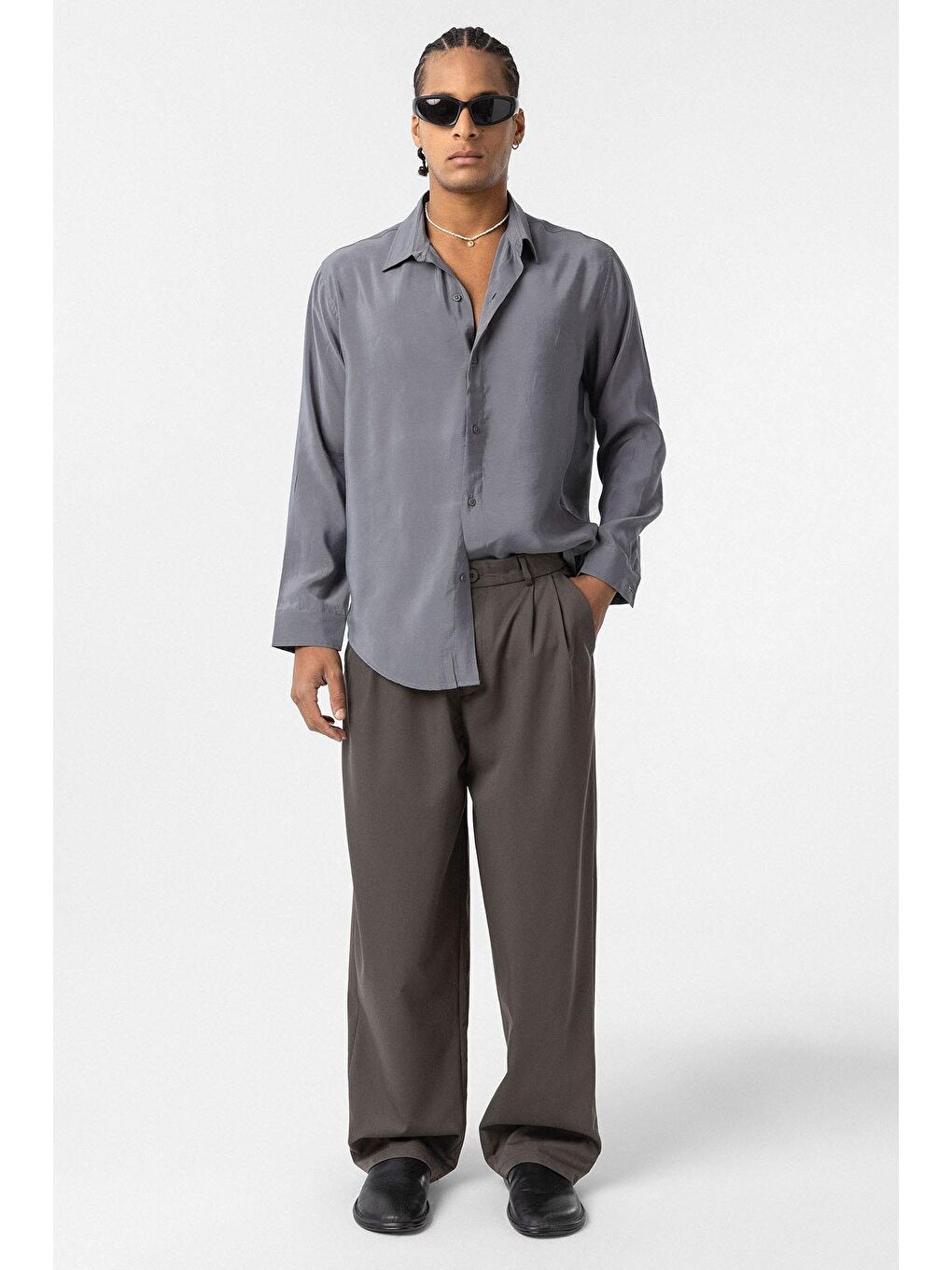 Oversize Modal Kumaş Gömlek Gri