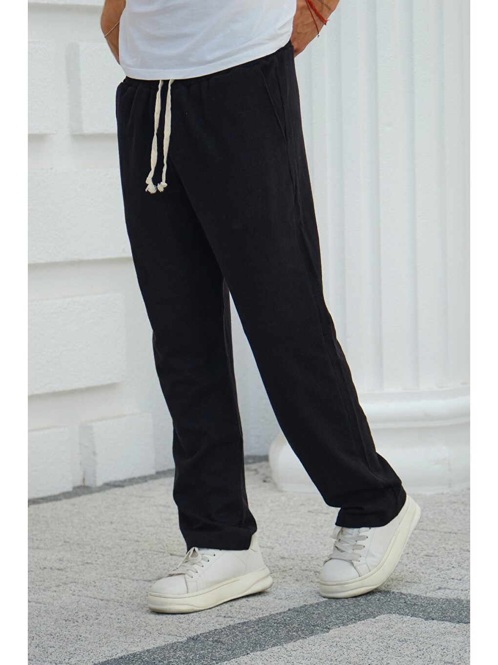 Siyah Erkek Baggy Kalıp Eşofman Altı Bağcıklı Rahat Kesim Günlük Pantolon-4