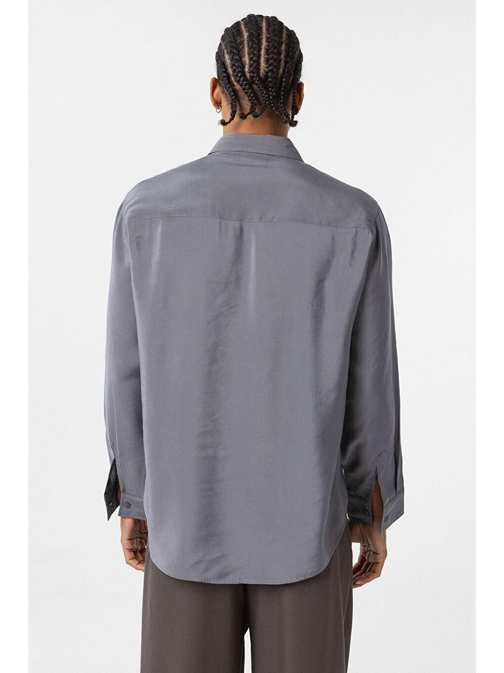 Oversize Modal Kumaş Gömlek Gri-5