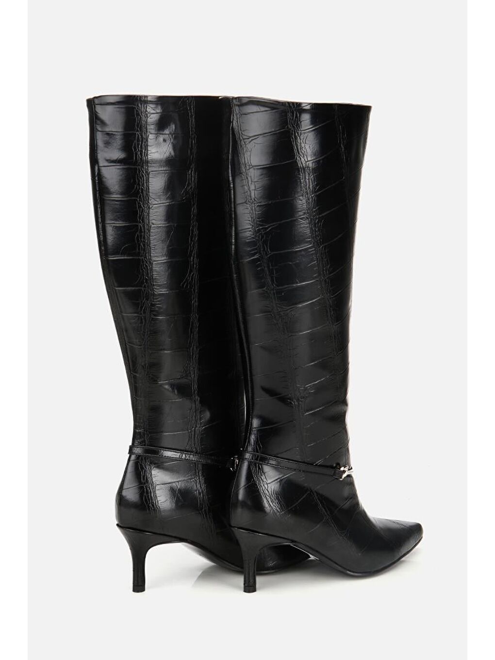 Kadın Siyah Kroko İnce Kemerli Tokalı Topuklu Çizme-2