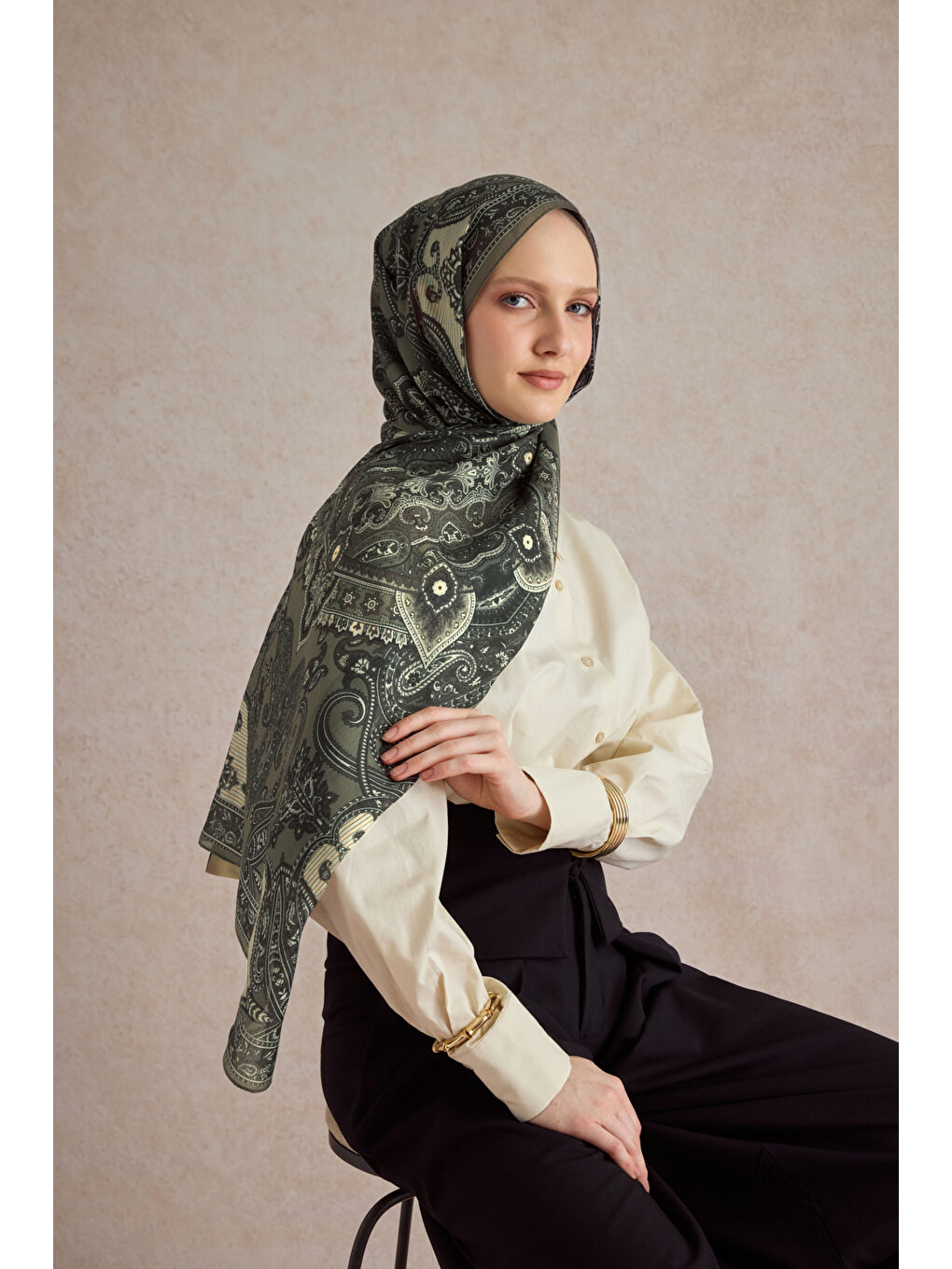 Pamuk Şal Shadow Haki Yeşil-2
