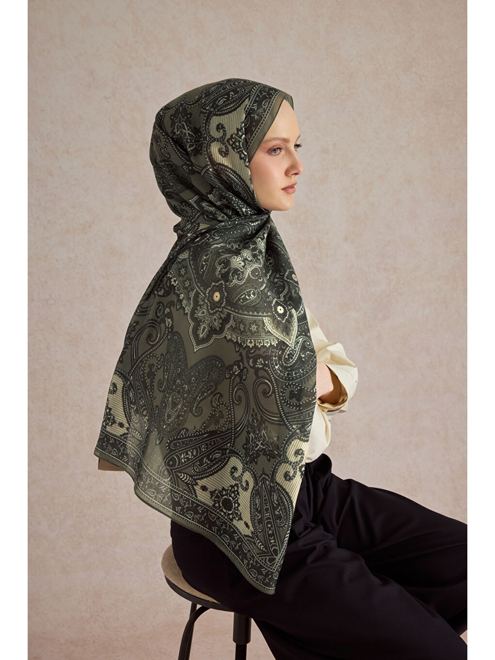 Pamuk Şal Shadow Haki Yeşil-3