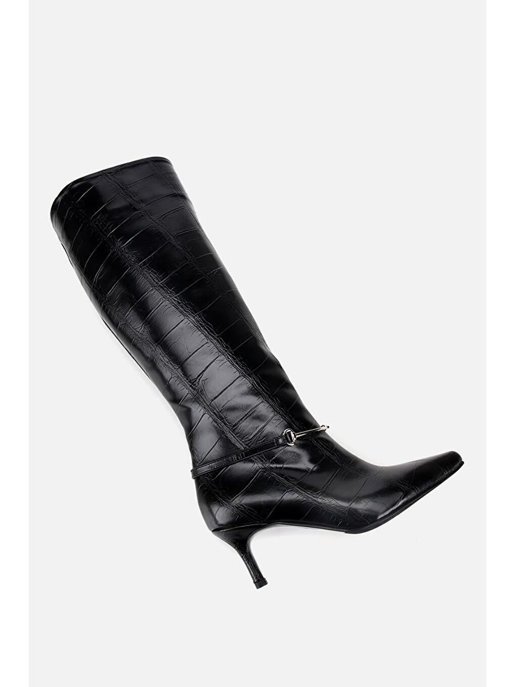 Kadın Siyah Kroko İnce Kemerli Tokalı Topuklu Çizme-4