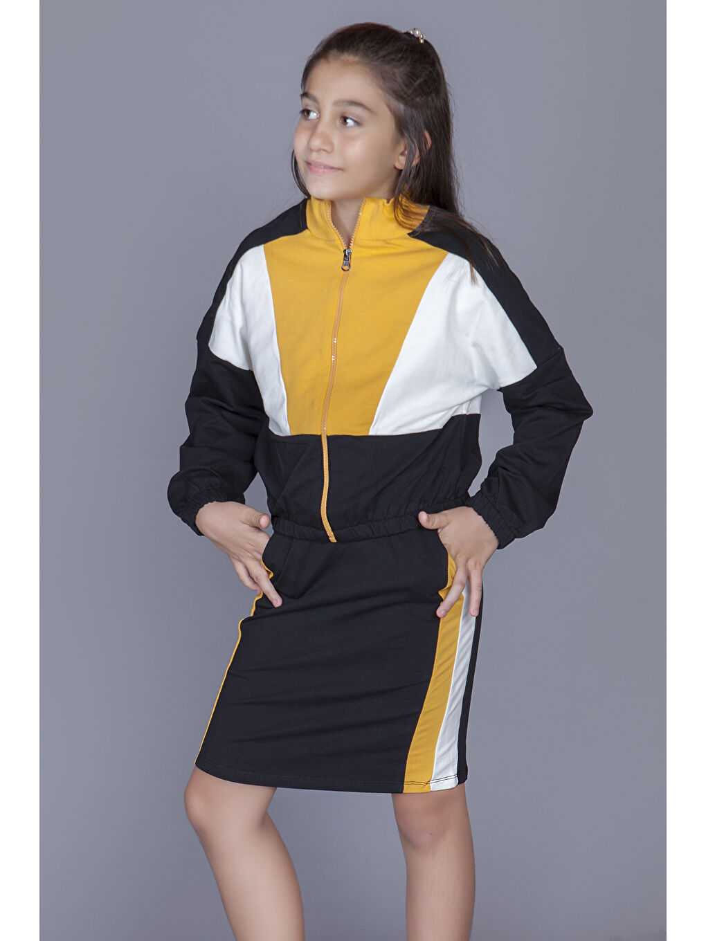 Sarı Kız Çocuk Garnili Etekli Takım