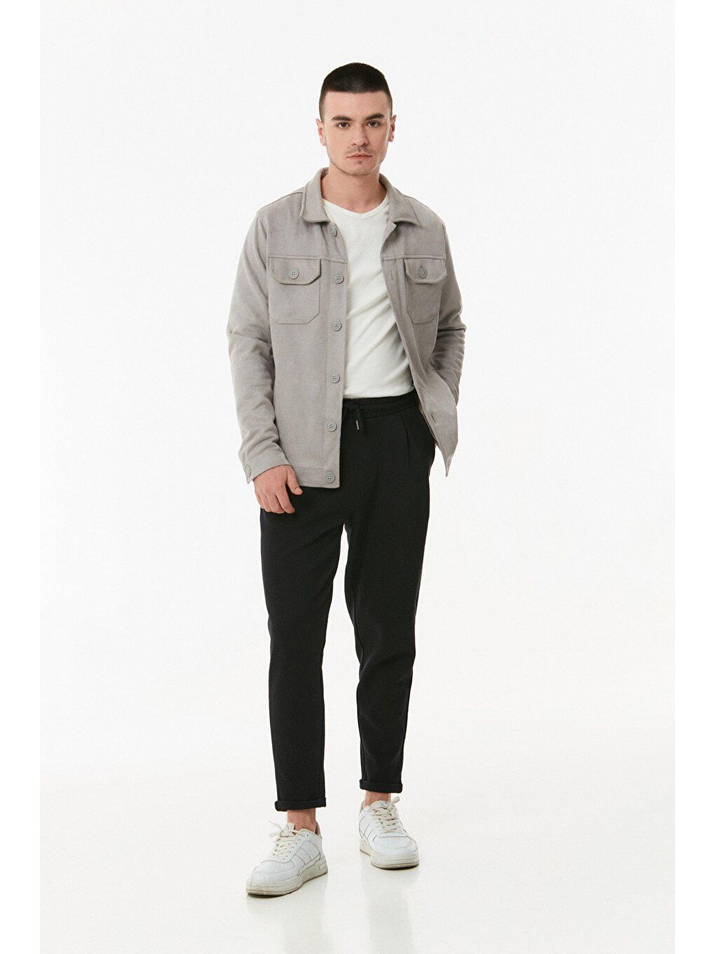 Gri Süet Çift Cepli Ceket-1