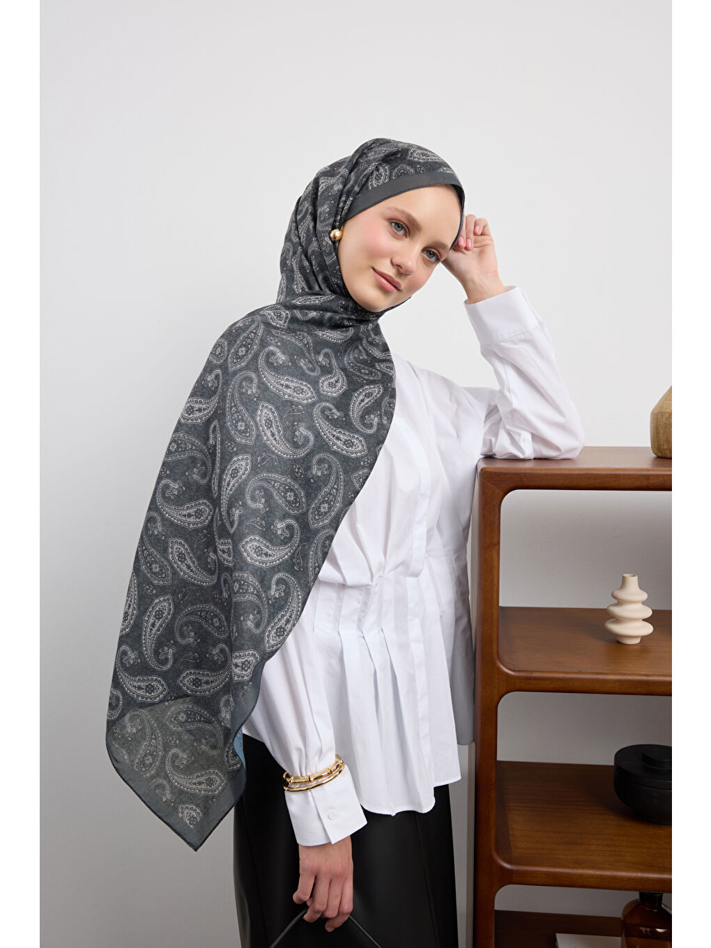 Gri Pamuk Şal Lune Füme-3