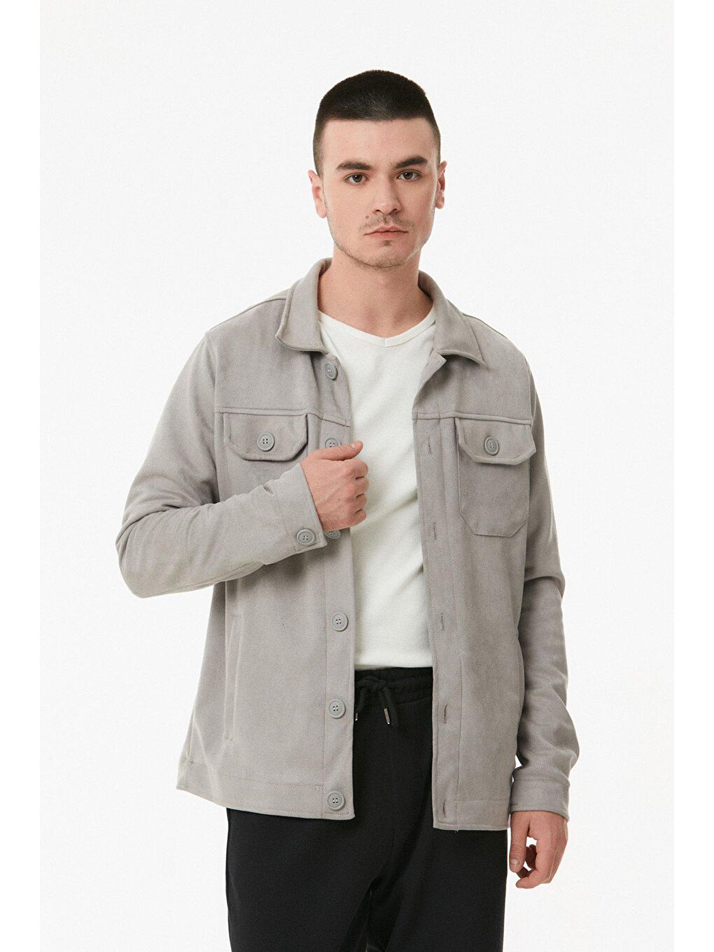 Gri Süet Çift Cepli Ceket-2