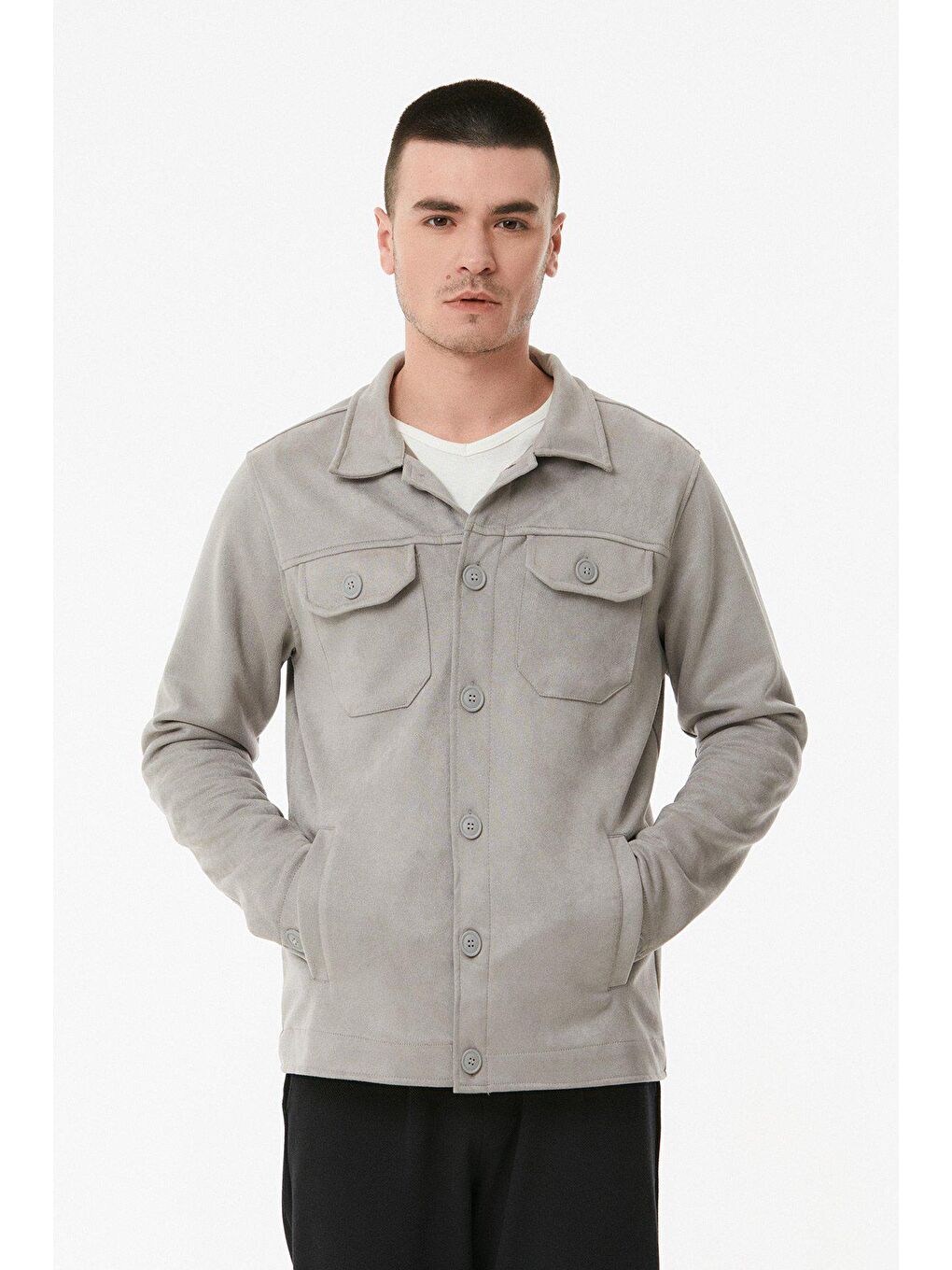 Gri Süet Çift Cepli Ceket-3