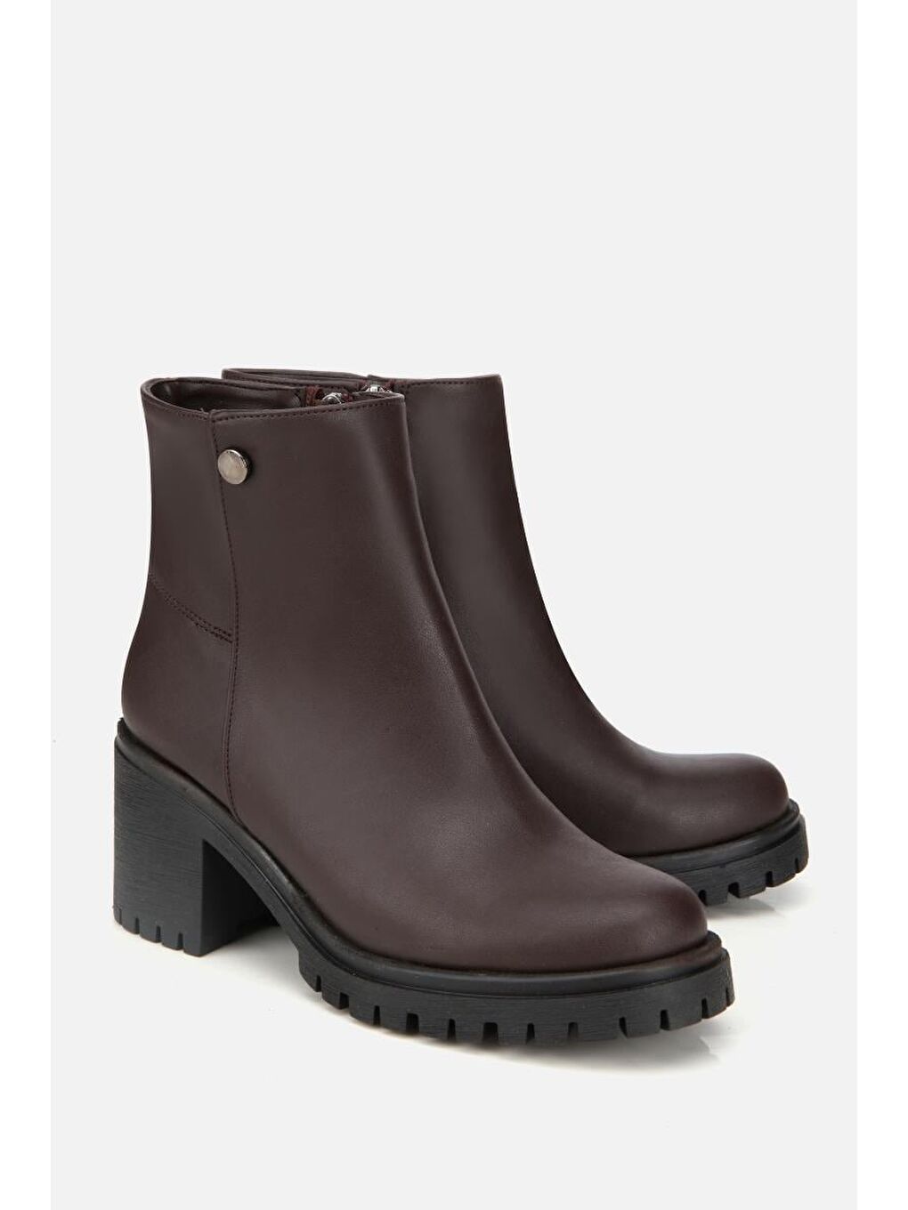 Kadın Kahverengi Kalın Tabanlı Bilekte Topuklu Bot-1