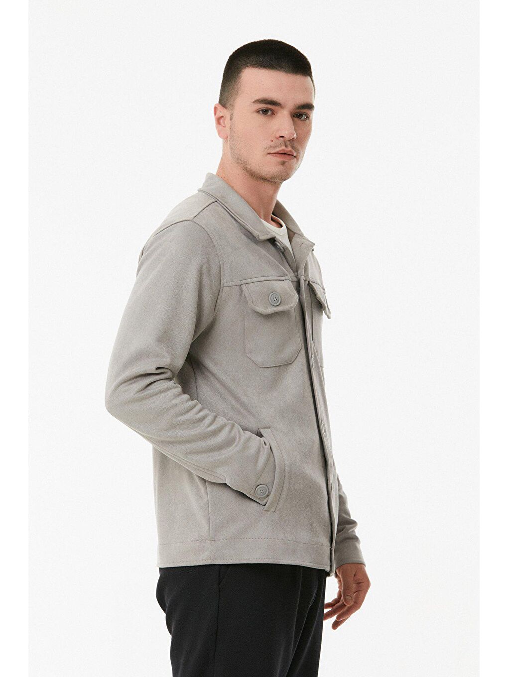 Gri Süet Çift Cepli Ceket-4