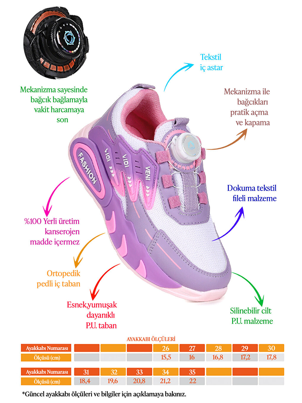 Lila Gary Hafif Taban Bağcık Mekanizmalı Kız Çocuk Spor Ayakkabı-1