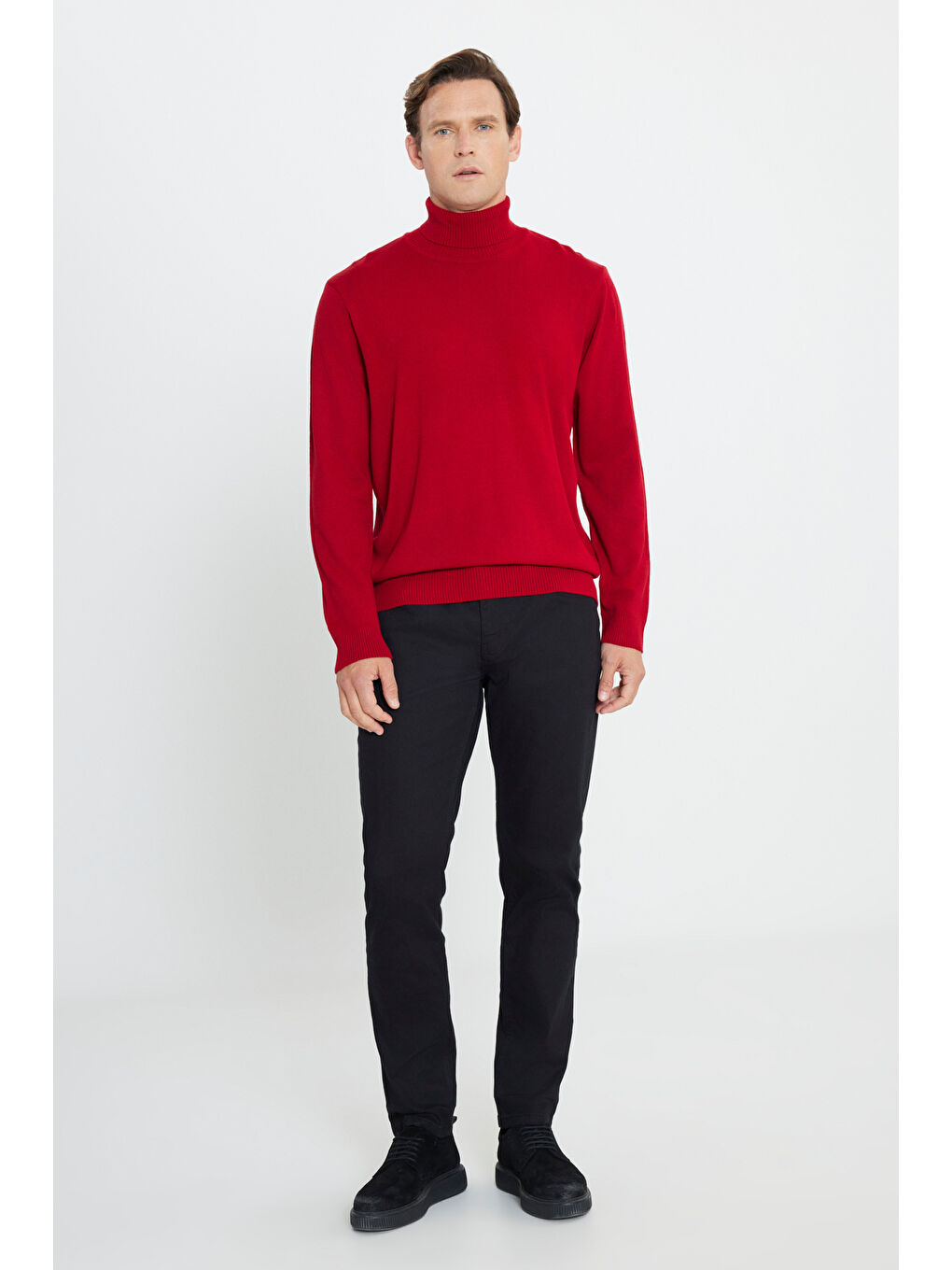 Erkek Kırmızı Standart Fit Tüylenme Yapmayan Tam Balıkçı Yaka Triko Kazak-1