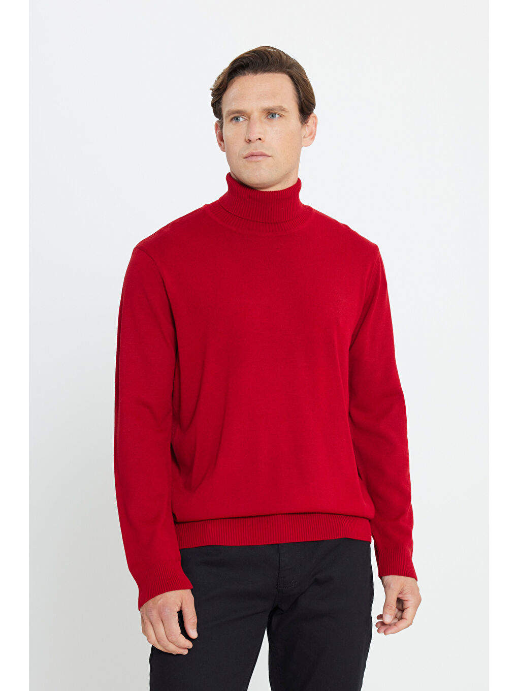 Erkek Kırmızı Standart Fit Tüylenme Yapmayan Tam Balıkçı Yaka Triko Kazak-2