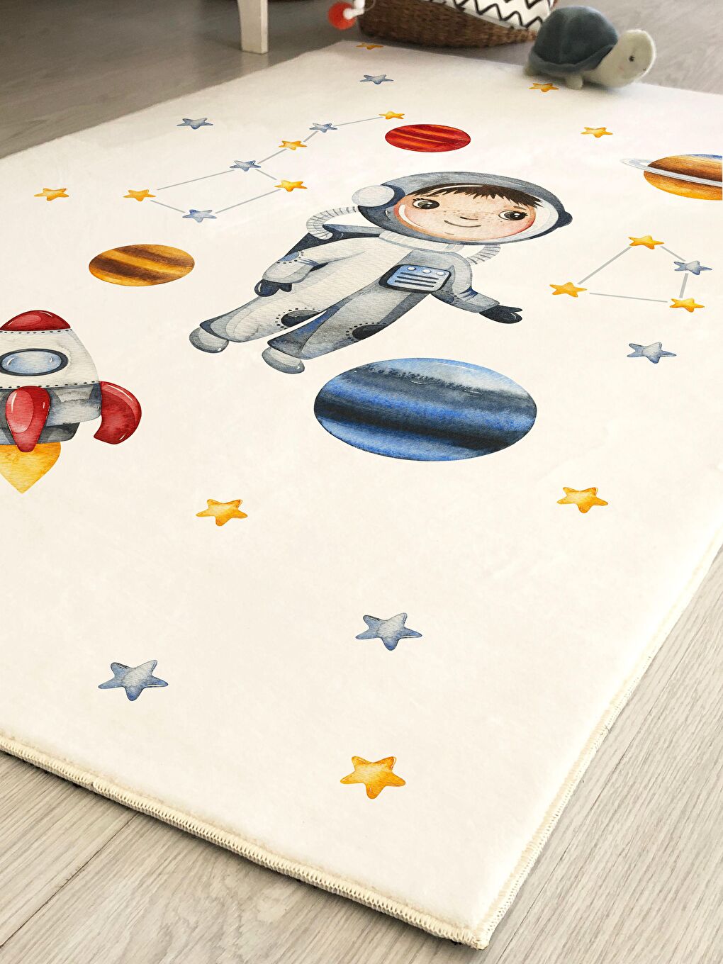 Karışık Astronot Desenli Baskılı Bebek Ve Çocuk Halısı 150x200 cm-1
