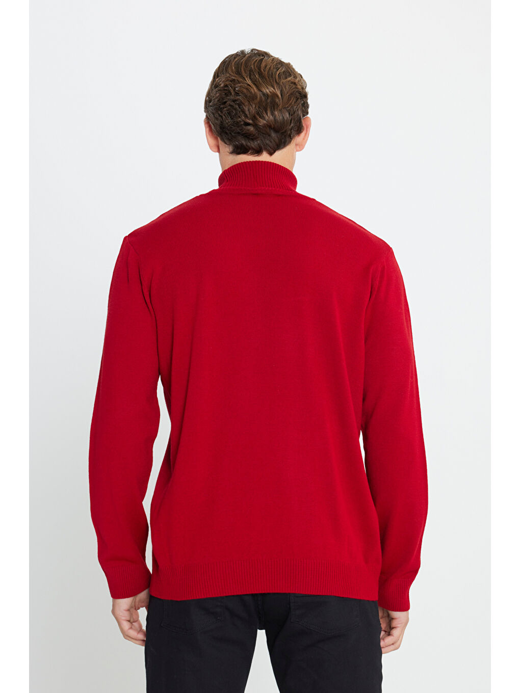 Erkek Kırmızı Standart Fit Tüylenme Yapmayan Tam Balıkçı Yaka Triko Kazak-4