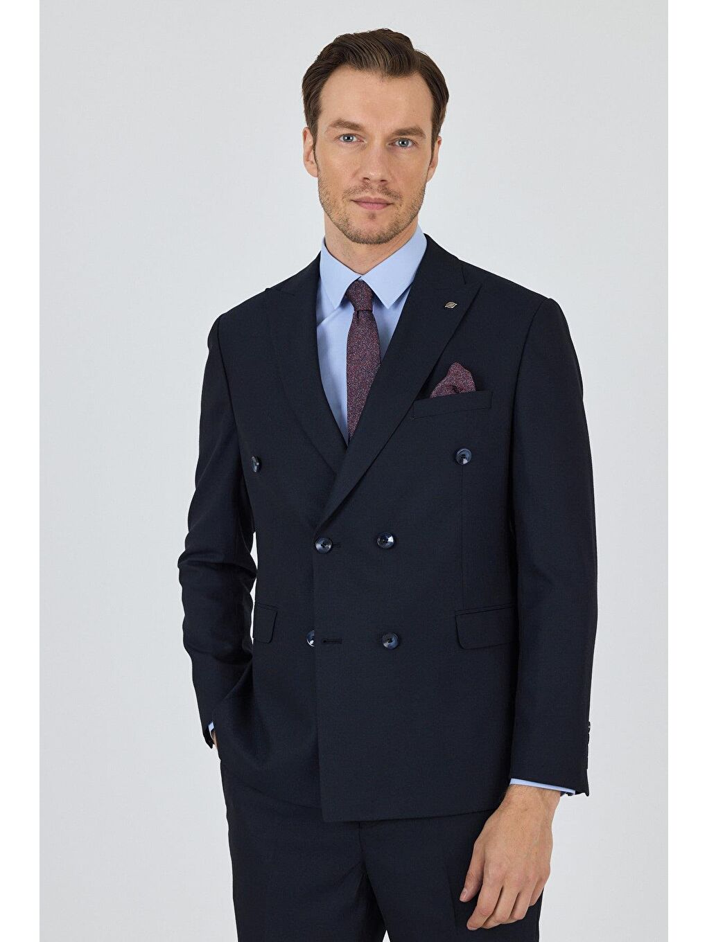 Koyu Lacivert Kılıç Yaka Düz Kruvaze Classic Esnek Slim Fit Takım Elbise 1001250172-2