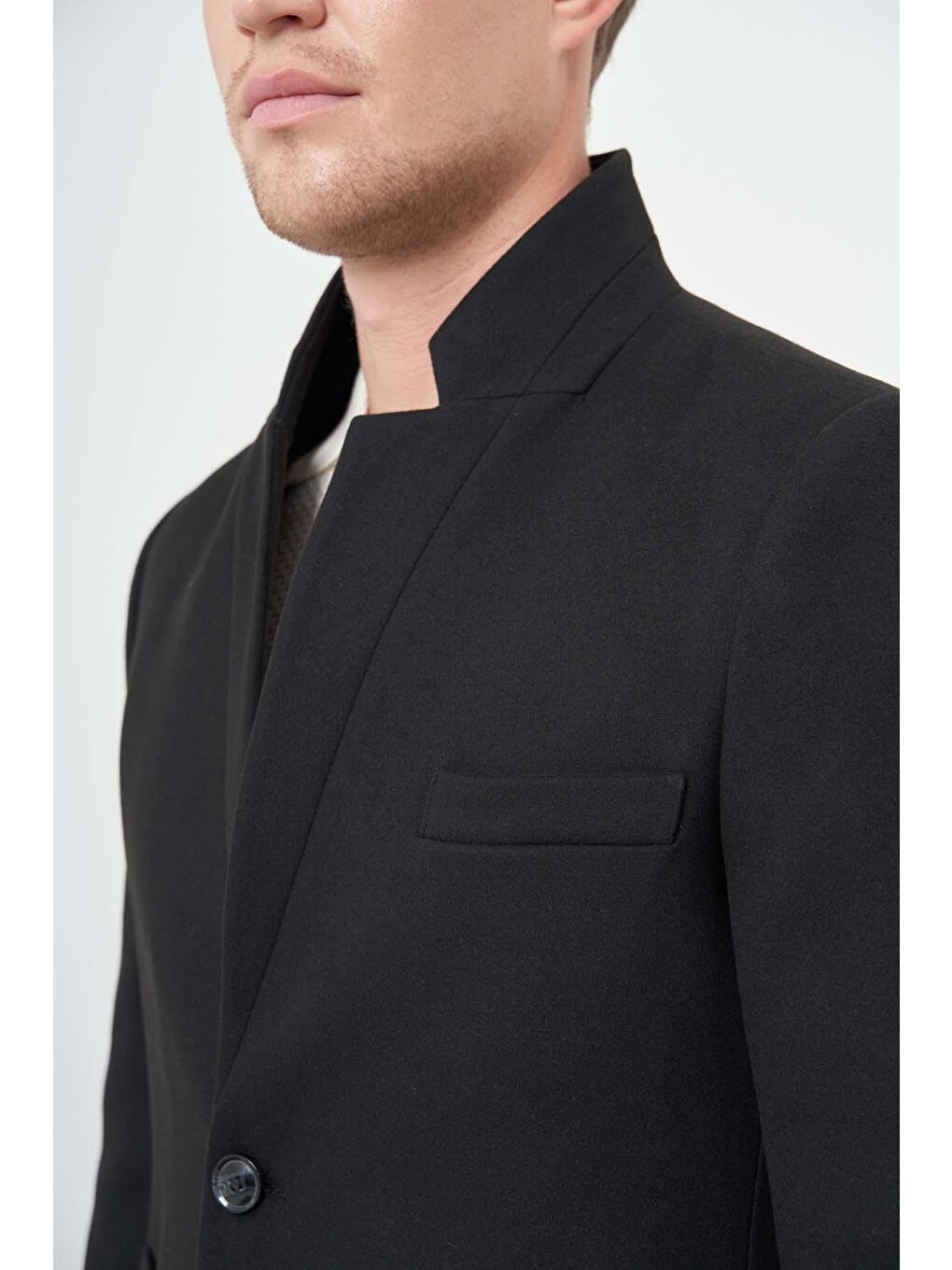 Siyah Kaşe Dik Yaka Kapitoneli Astar Slim Fit Dar Kesim Klasik Kaban 1008245171-3