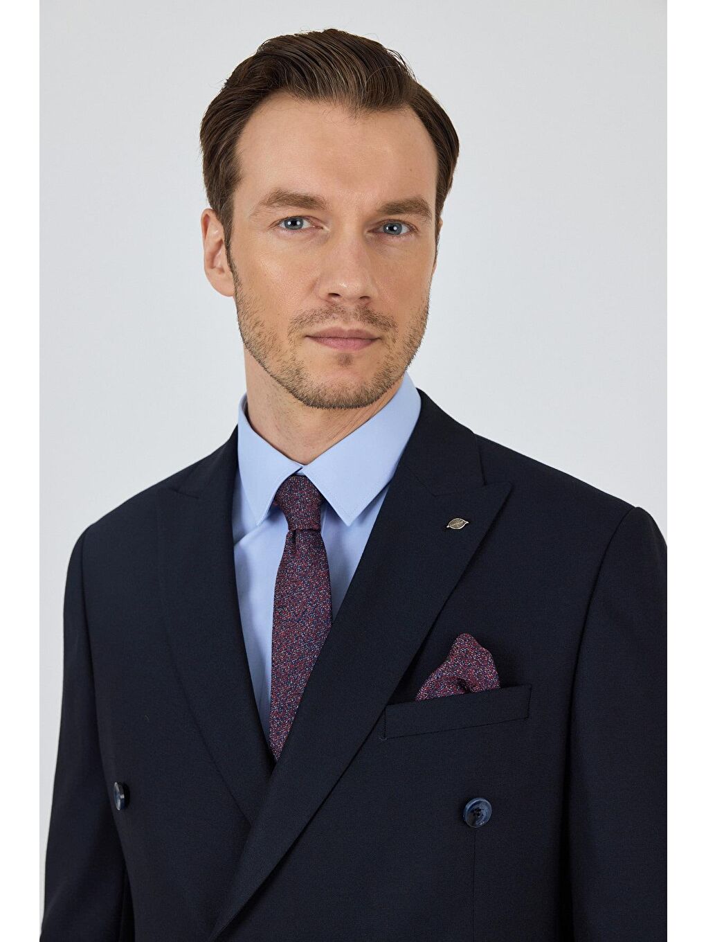 Koyu Lacivert Kılıç Yaka Düz Kruvaze Classic Esnek Slim Fit Takım Elbise 1001250172-3