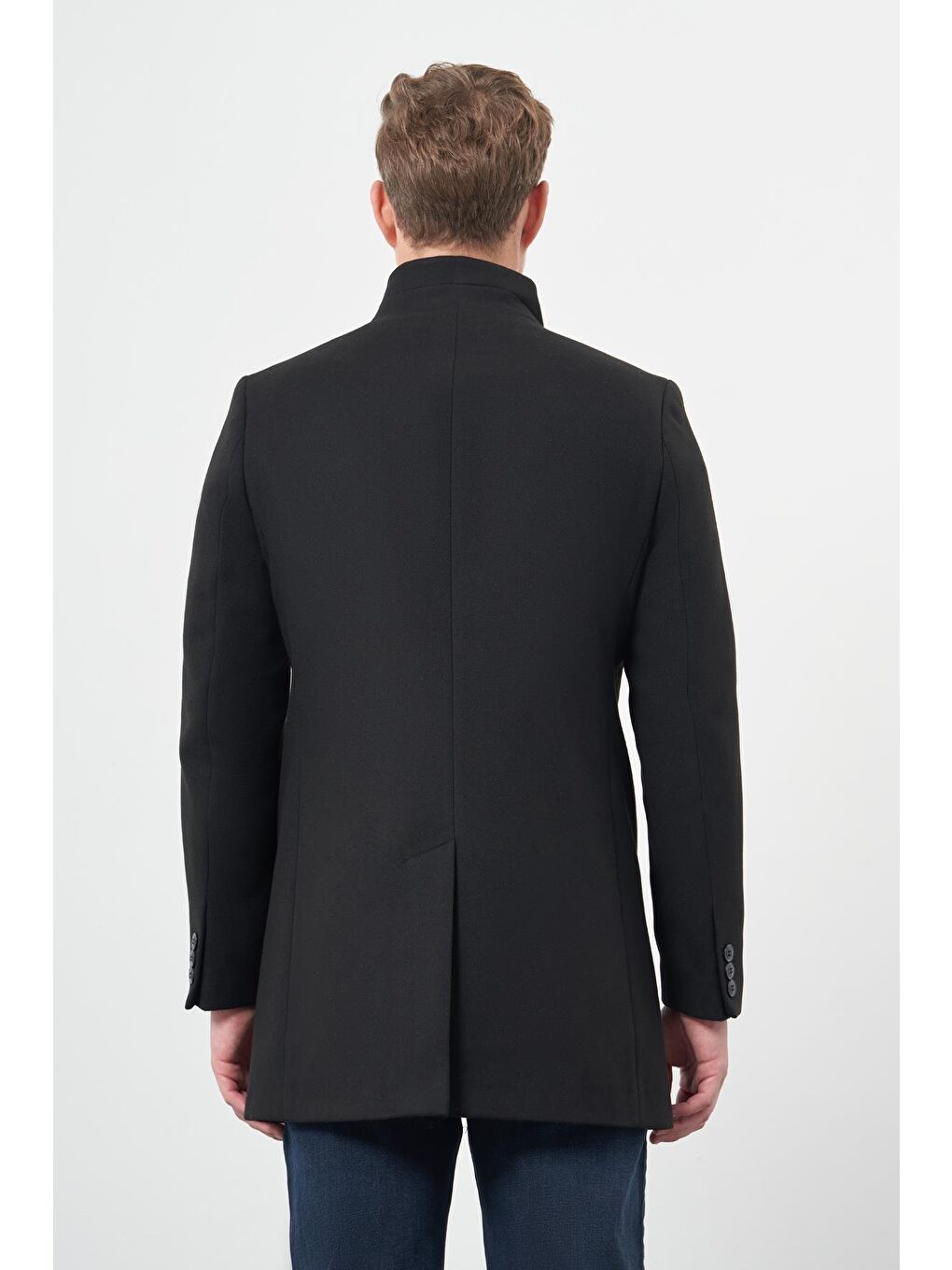 Siyah Kaşe Dik Yaka Kapitoneli Astar Slim Fit Dar Kesim Klasik Kaban 1008245171-4