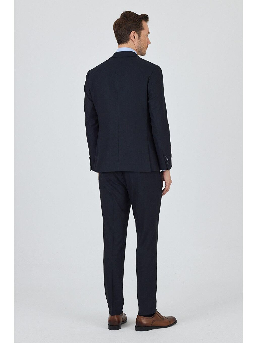 Koyu Lacivert Kılıç Yaka Düz Kruvaze Classic Esnek Slim Fit Takım Elbise 1001250172-4