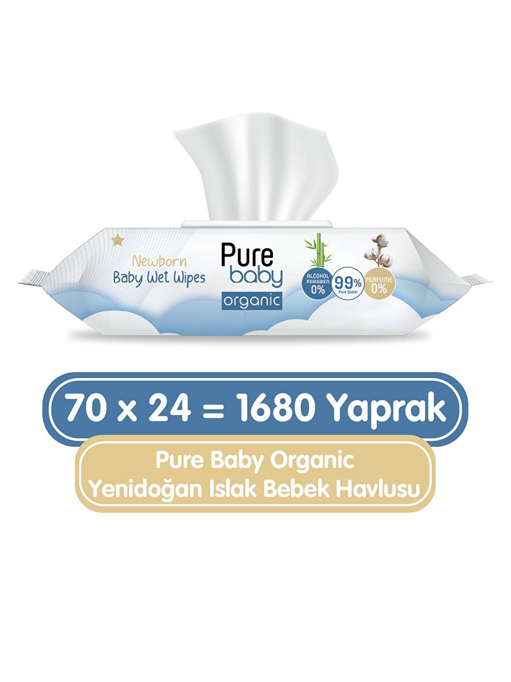 Pure Baby Renksiz Organic Yenidoğan Islak Havlu 24x70 (1680 Yaprak)