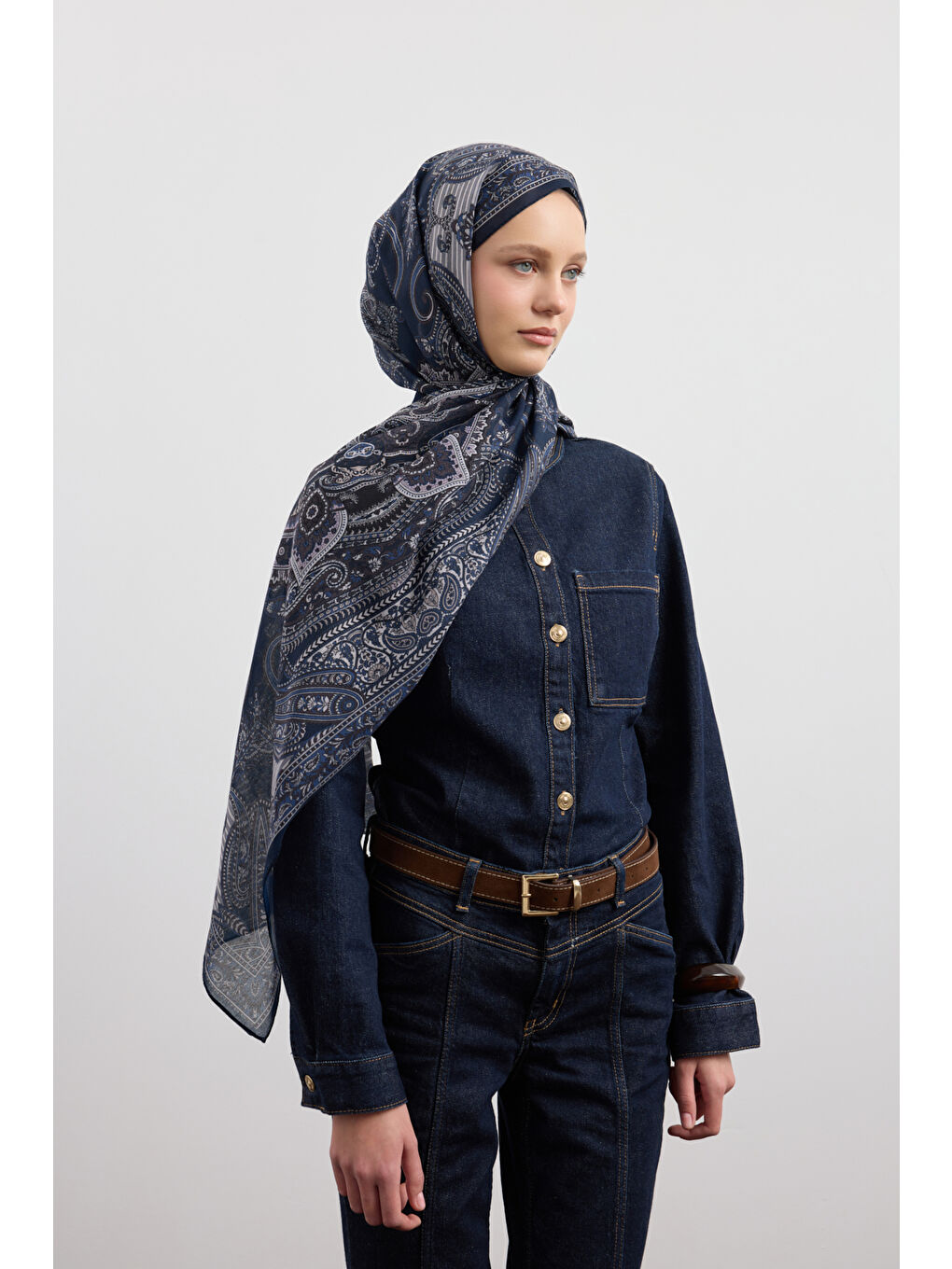 Pamuk Şal Shadow Lacivert-2