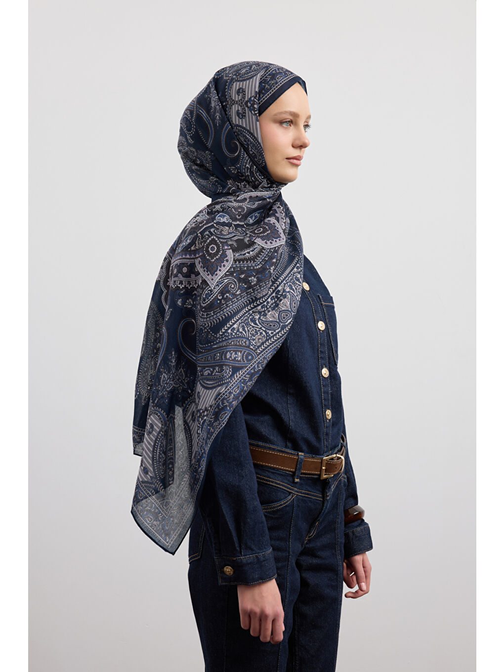 Pamuk Şal Shadow Lacivert-3