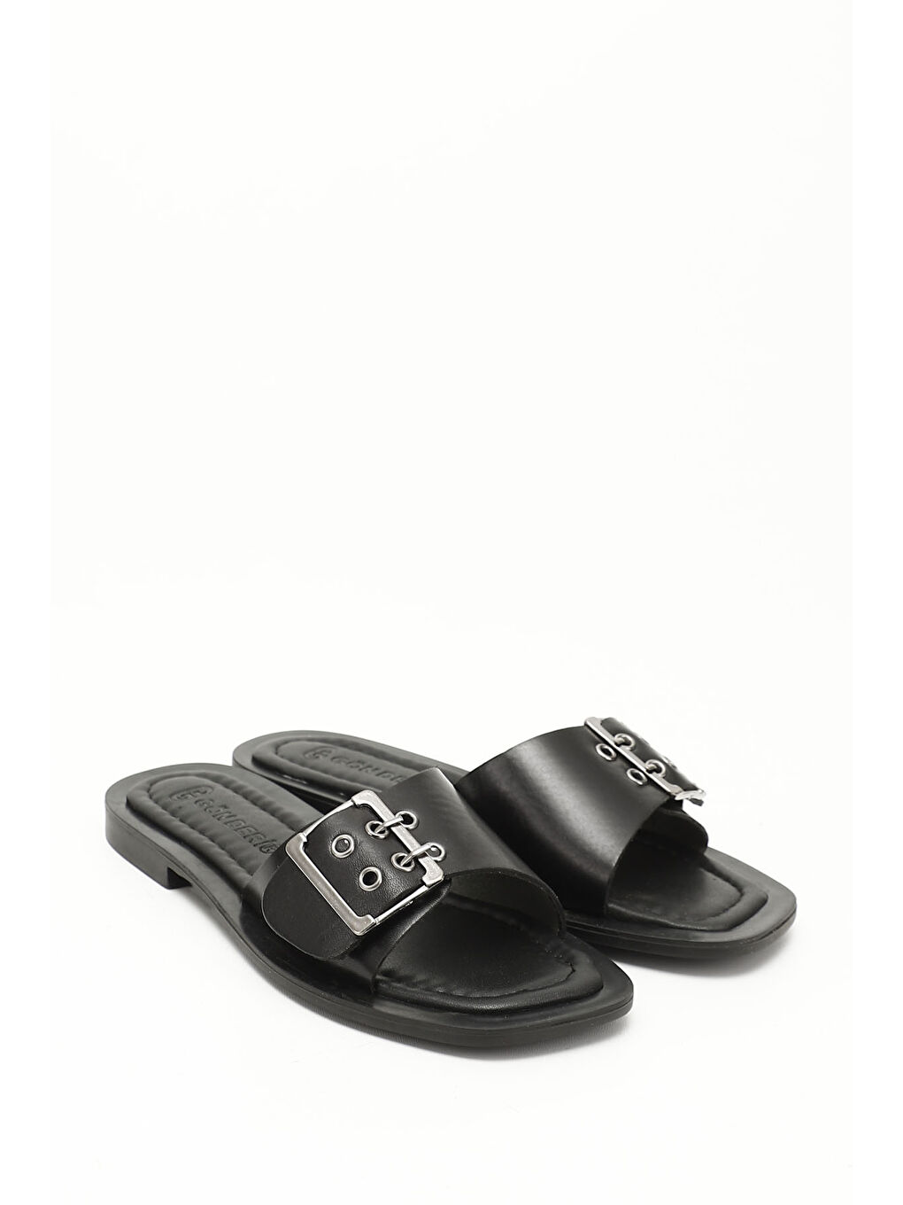 Mor Kadın ZÜMRÜT-SİYAH Tokalı Tek Bantlı Hakiki Deri Terlik