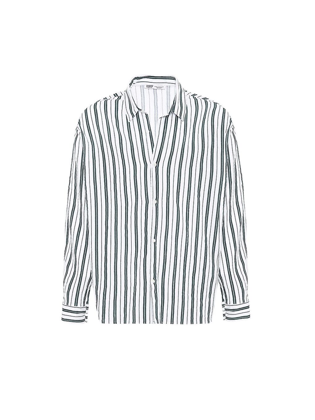 Çizgili Uzun Kollu Oversize Keten Gömlek Yeşil-1