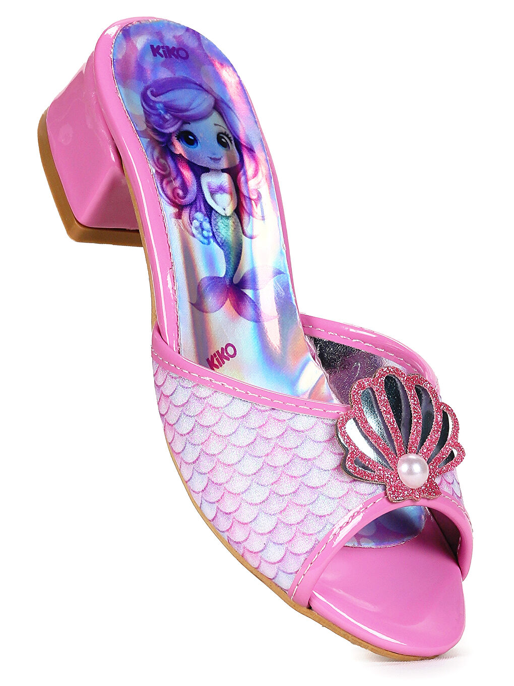 Pembe Coral Deniz Kızı Topuklu Kız Çocuk Simli Abiye Terlik