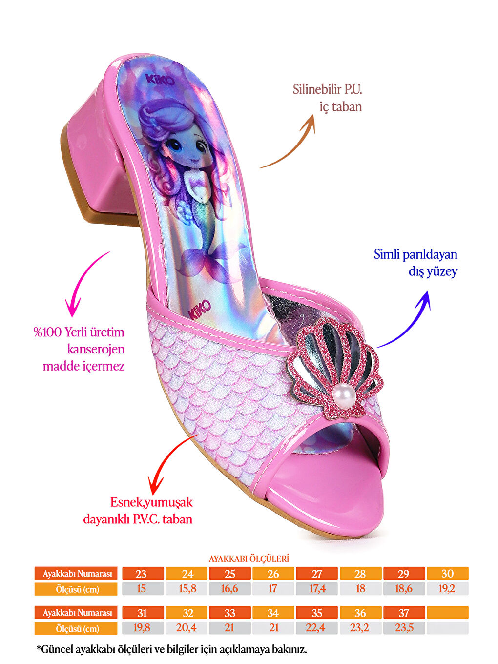 Pembe Coral Deniz Kızı Topuklu Kız Çocuk Simli Abiye Terlik-1