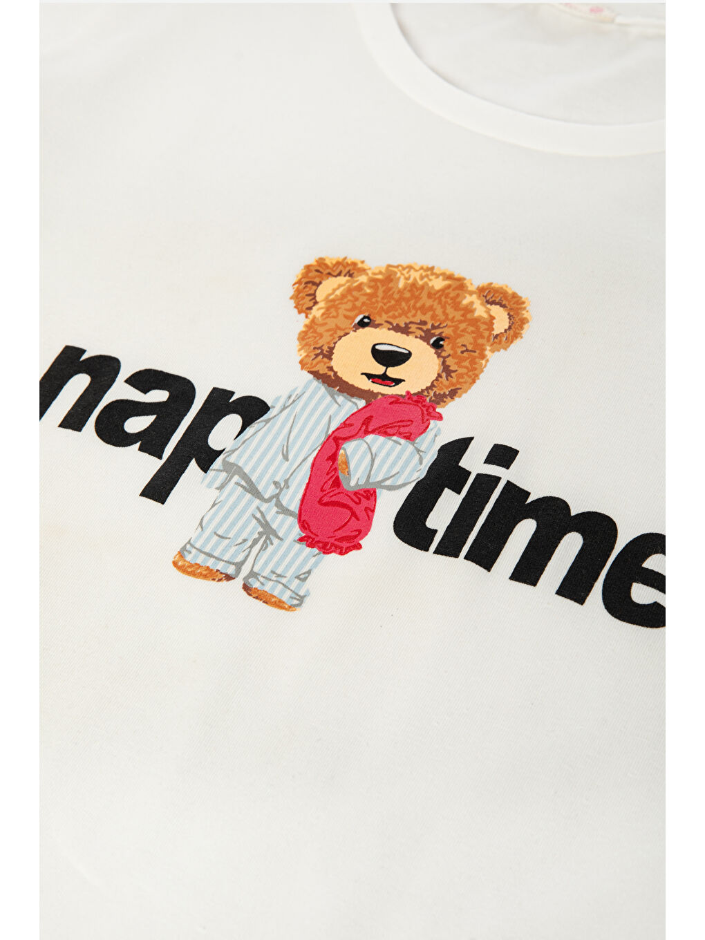 Mavi Kadın Pamuklu Uzun Kollu Üst Baskılı Alt Çizgili Pijama Takımı-3