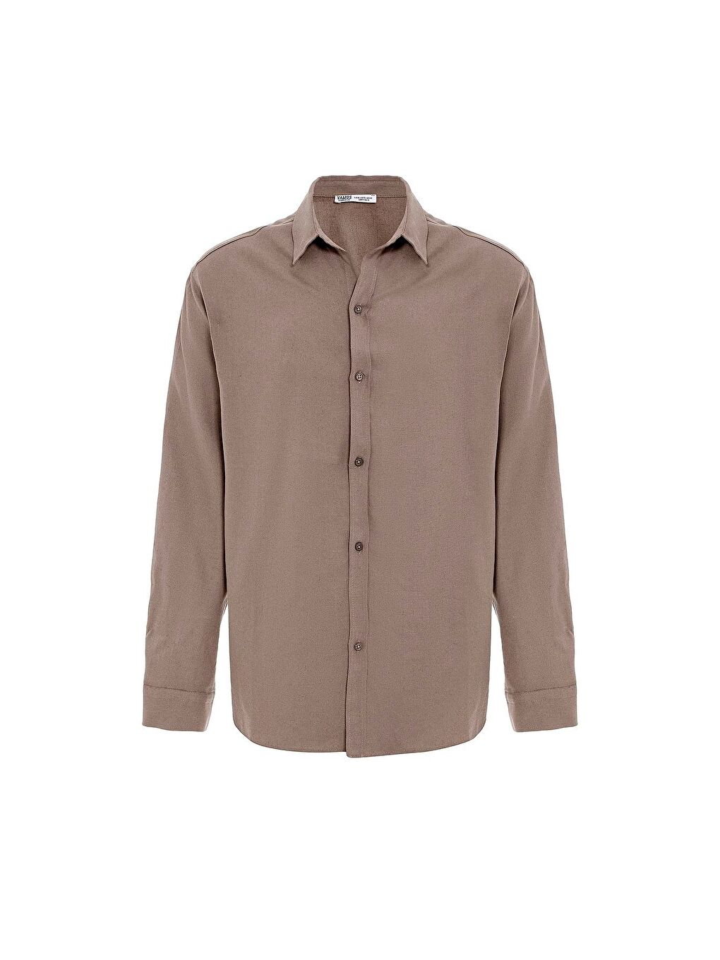 Bej Basic Oversize Uzun Kollu Keten Gömlek Vizon-1