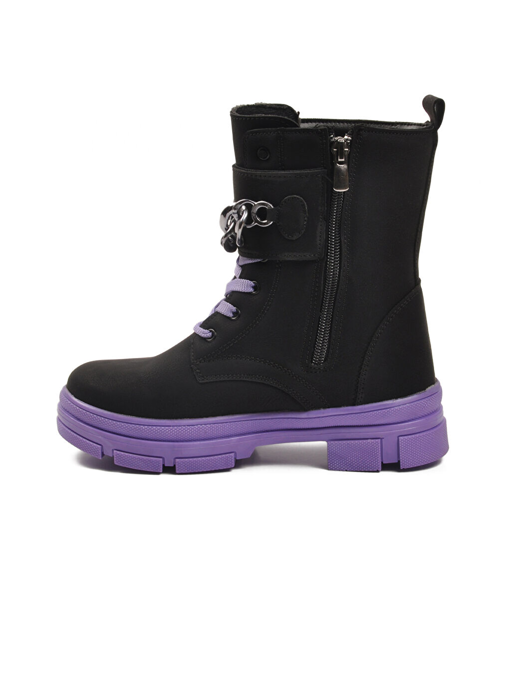 Siyah Lila İçi Polarlı Kaymaz Taban Kız Çocuk Bot G-1001 F Zncr-1