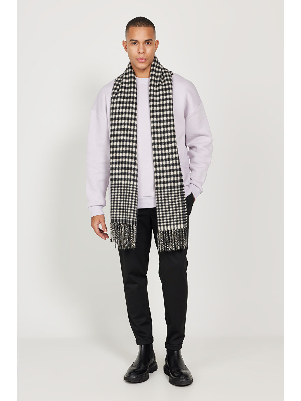 Erkek Lila Oversize Fit Bol Kesim Pamuklu İçi Polarlı Bisiklet Yaka Sweatshirt-3