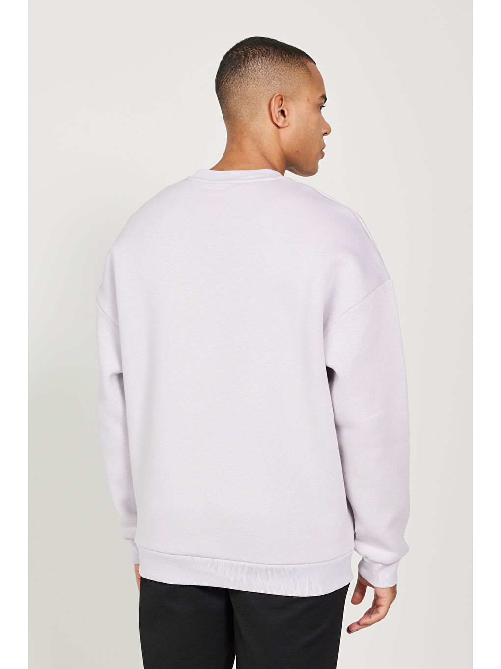 Erkek Lila Oversize Fit Bol Kesim Pamuklu İçi Polarlı Bisiklet Yaka Sweatshirt-6