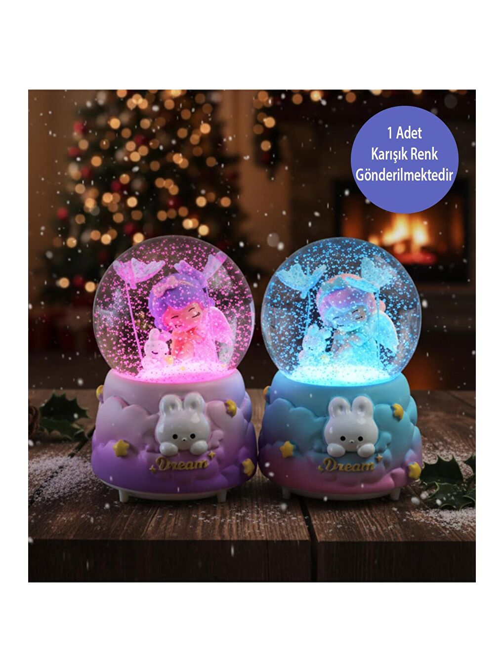 Karışık Büyük Boy Işıklı Müzikli Dream Melek Kar Küresi-1