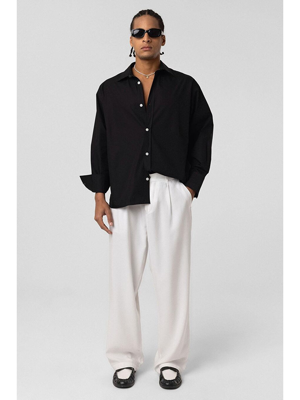 Uzun Kollu Boxy Fit Poplin  Gömlek Siyah