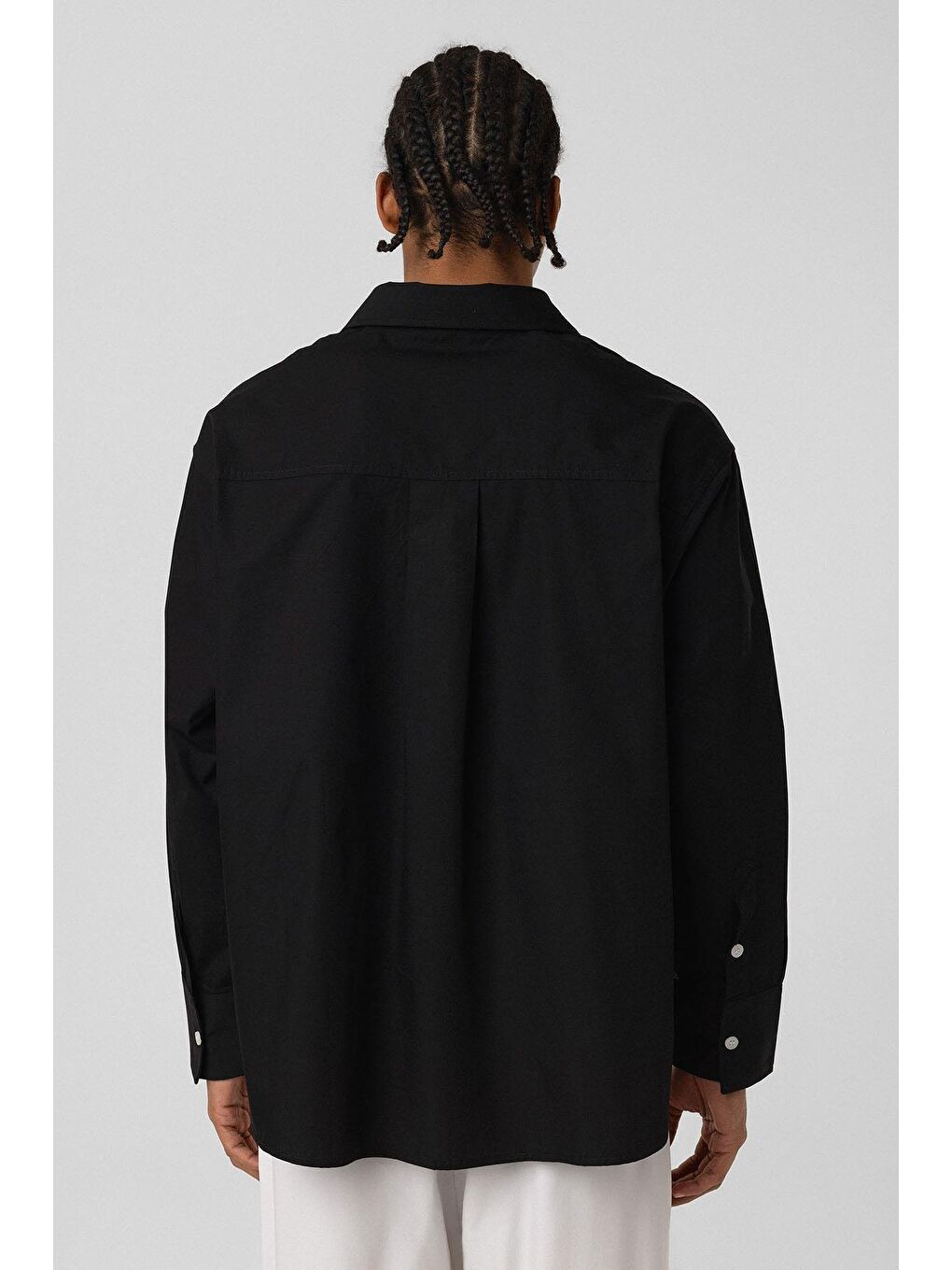 Uzun Kollu Boxy Fit Poplin  Gömlek Siyah-3