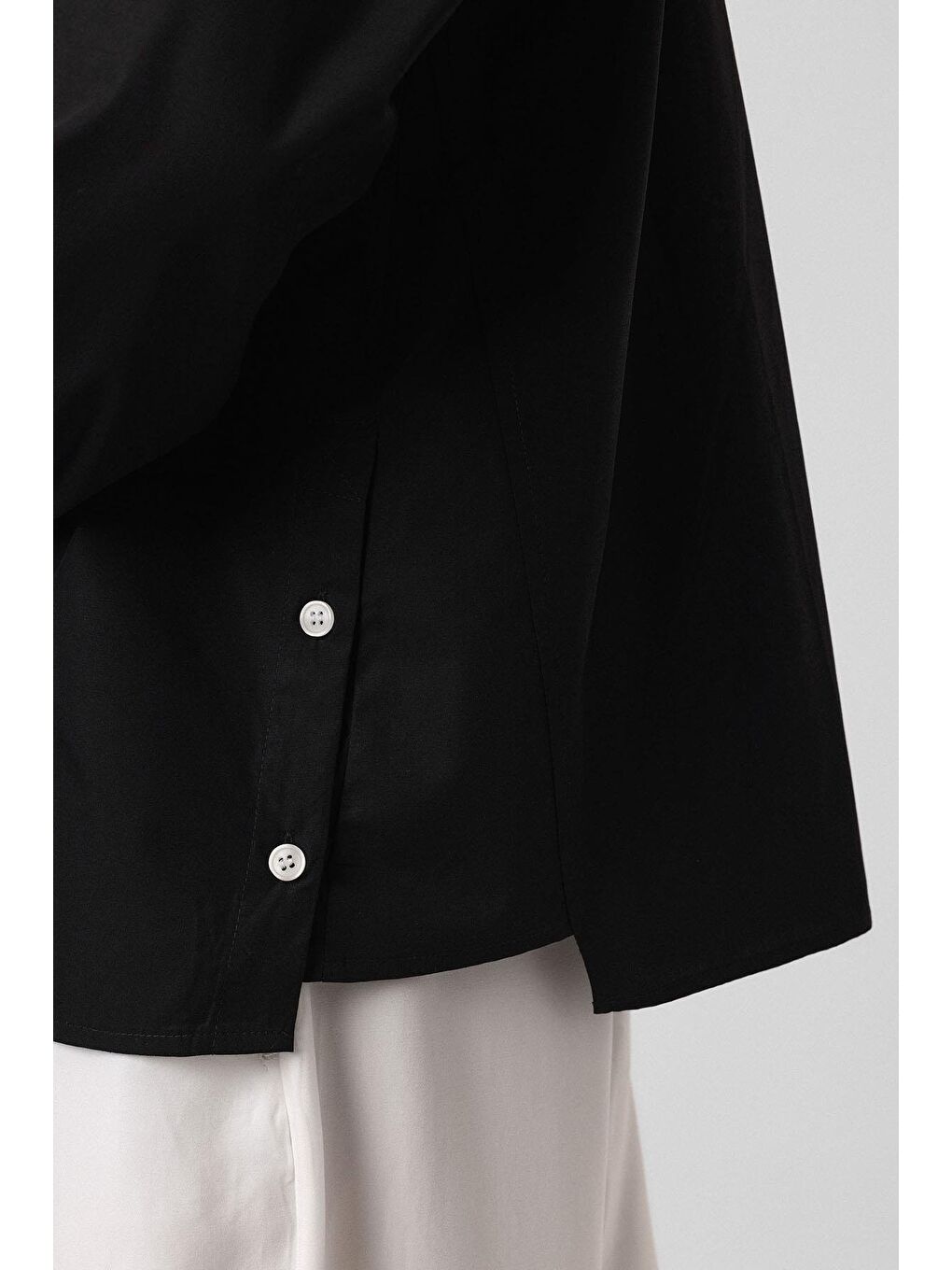 Uzun Kollu Boxy Fit Poplin  Gömlek Siyah-5