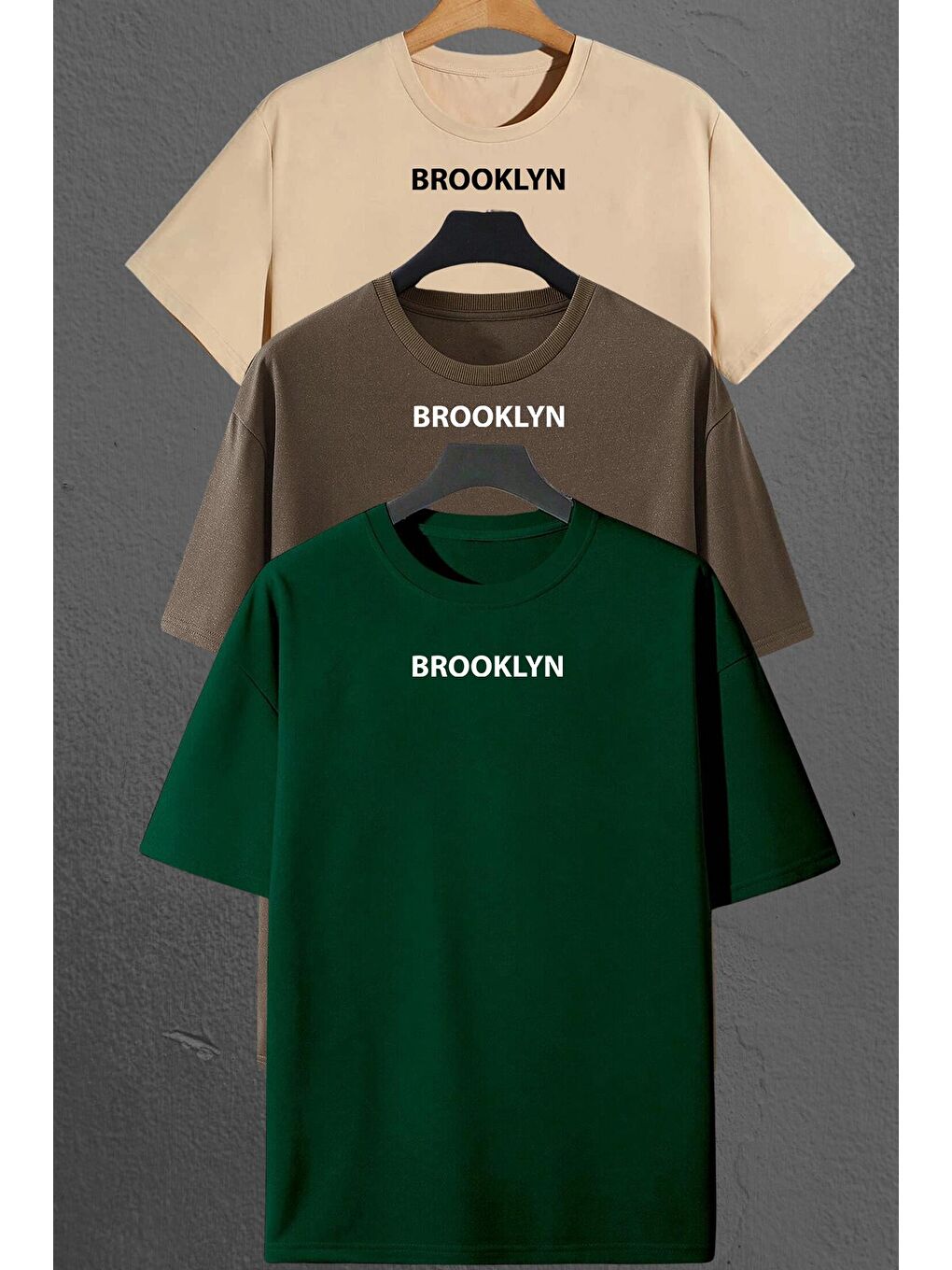 uyguntarz Yeşil Brooklyn Baskılı Unisex Oversize 3'lü T-shirt Paketi