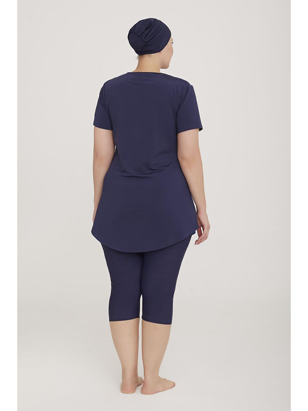 Büyük Beden Elastanlı Yarı Kapalı Tesettür Mayo Rıbbo 2 3919 Koyu Lacivert-4