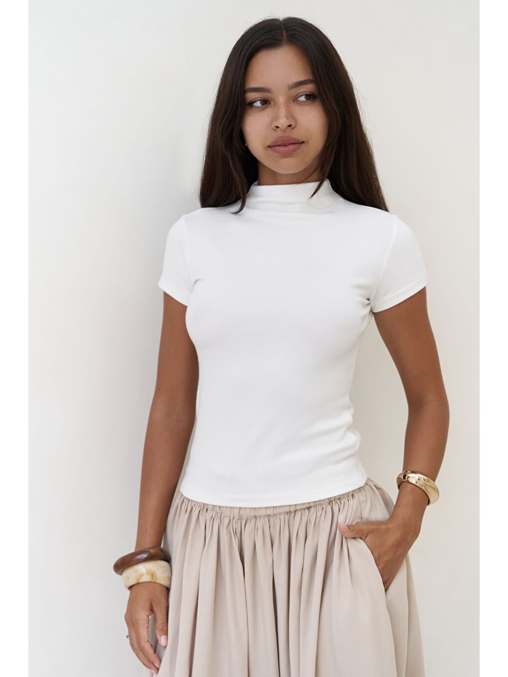 Anvers Boğazlı Ekru Crop